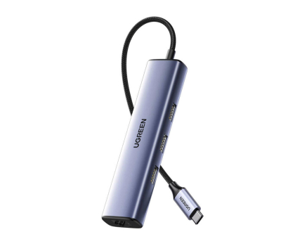 Hub USB UGREEN Adapter CM475 Hub USB-C do 3x USB 3.0 RJ45 USB-C PD szary